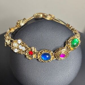 Vintage 1950s Unsigned Goldette Charm Slider Bracelet Gold Tone